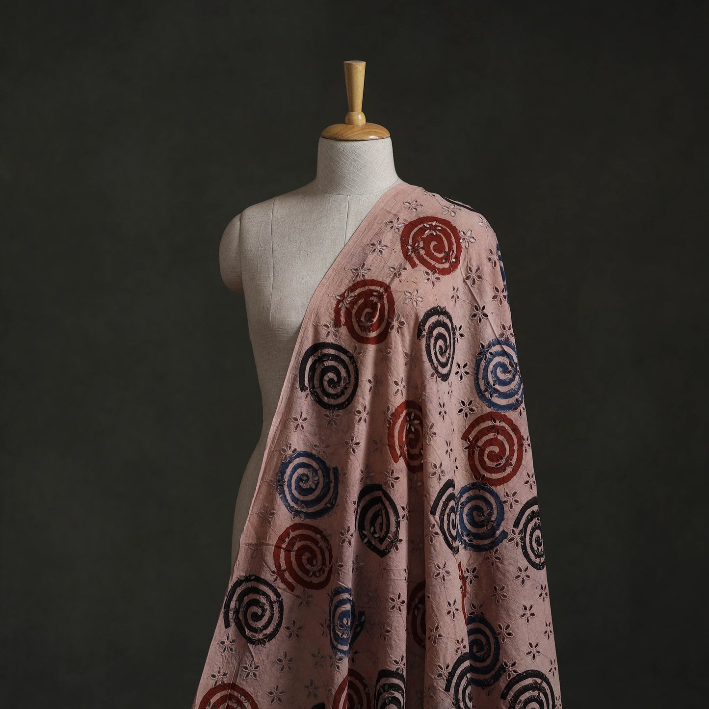 Peach - Hakoba Hand Block Ajrakh Print Natural Dyed Cotton Fabric 120