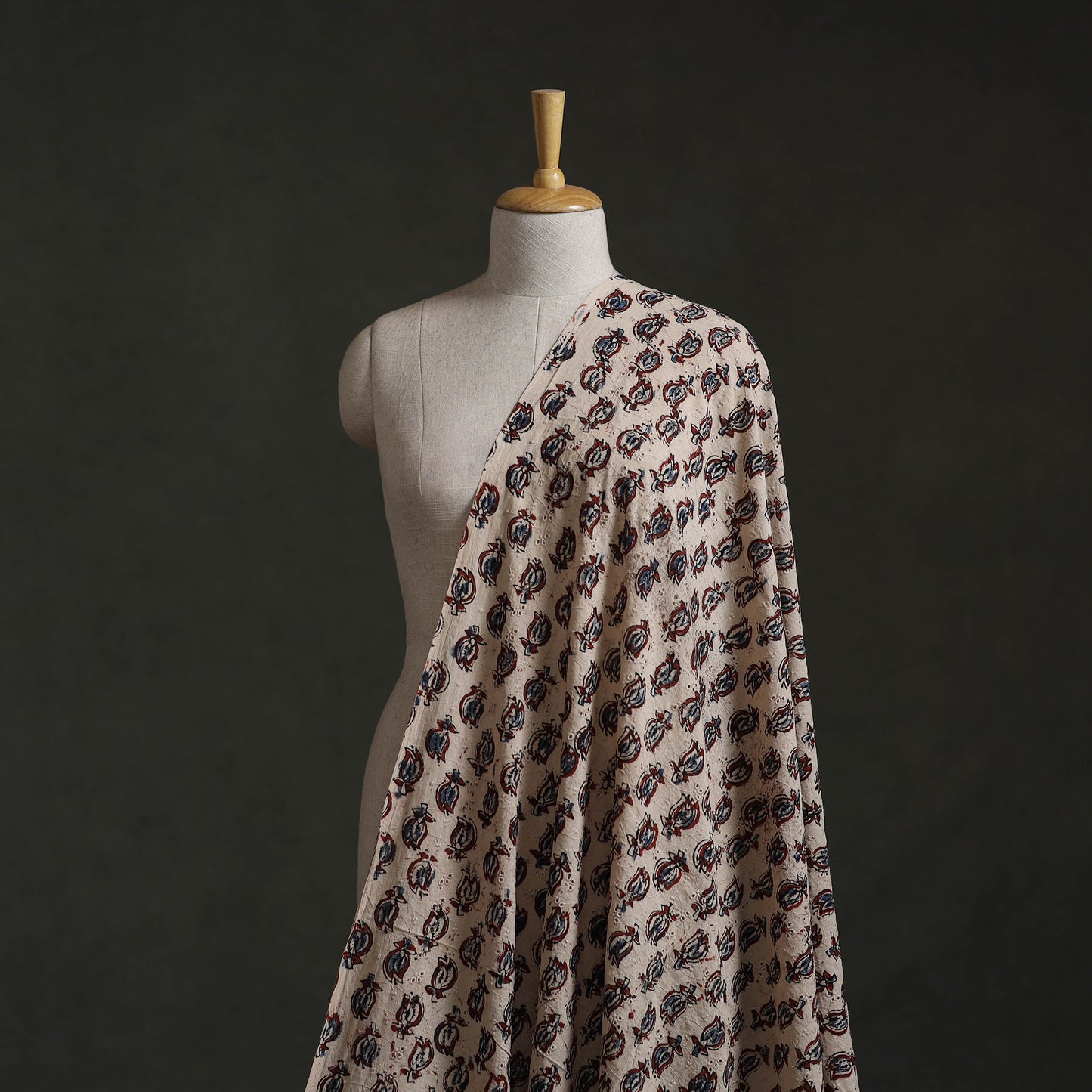 Beige - Hakoba Hand Block Ajrakh Print Natural Dyed Cotton Fabric 121