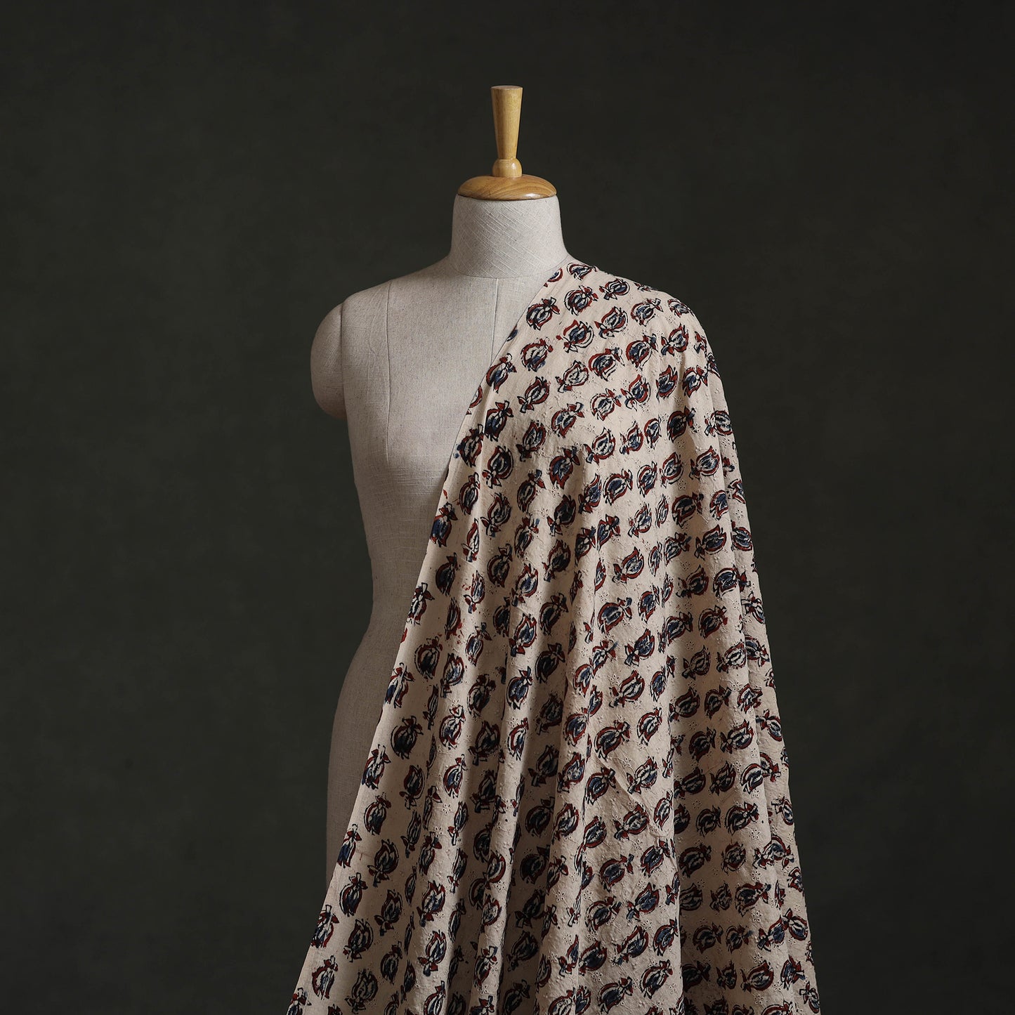Beige - Hakoba Hand Block Ajrakh Print Natural Dyed Cotton Fabric 122
