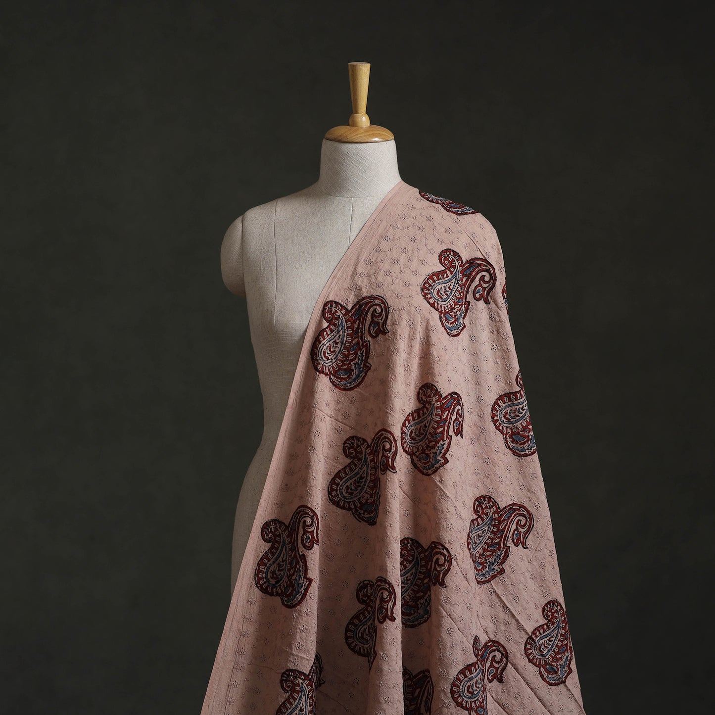 Peach - Hakoba Hand Block Ajrakh Print Natural Dyed Cotton Fabric 123
