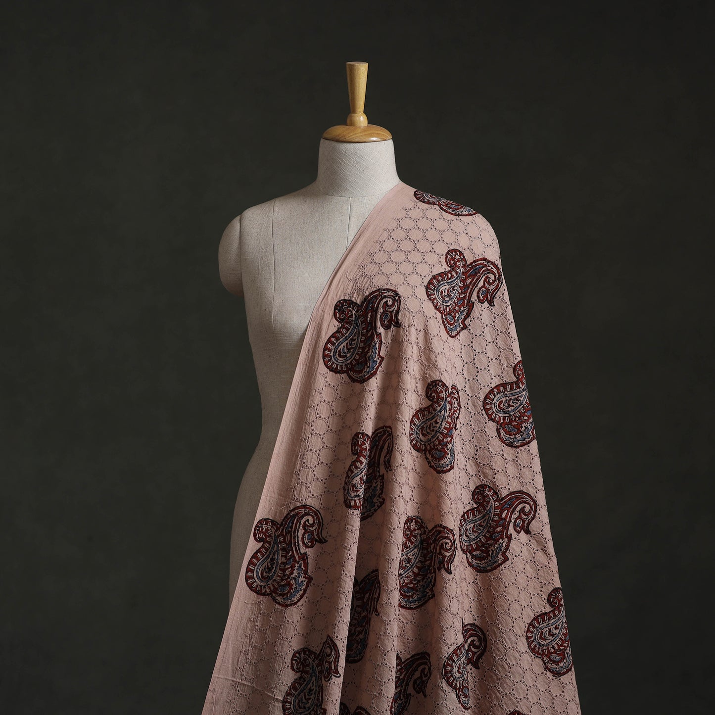 Beige - Hakoba Hand Block Ajrakh Print Natural Dyed Cotton Fabric 124
