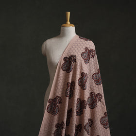 Beige - Hakoba Hand Block Ajrakh Print Natural Dyed Cotton Fabric 124
