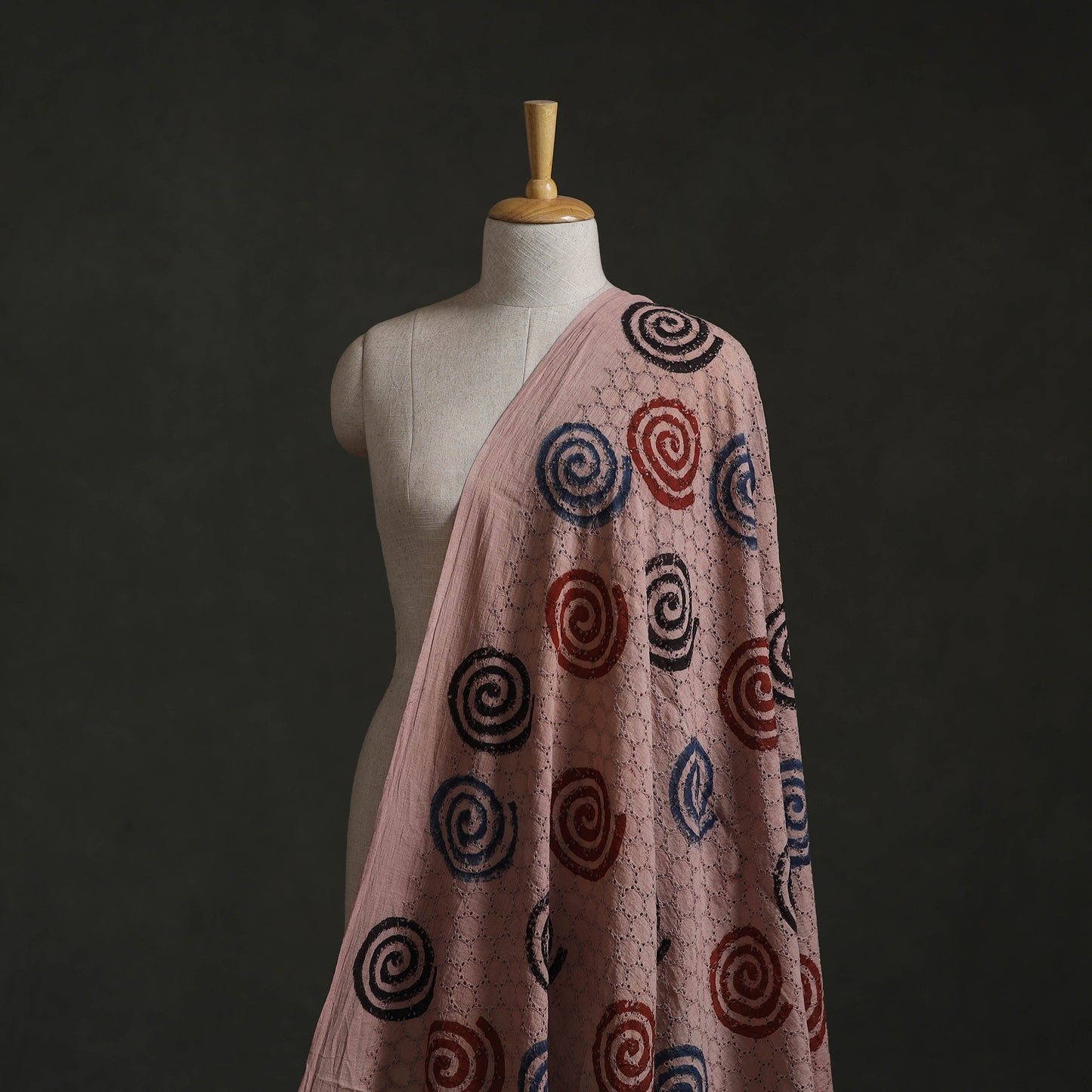 Peach - Hakoba Hand Block Ajrakh Print Natural Dyed Cotton Fabric 128