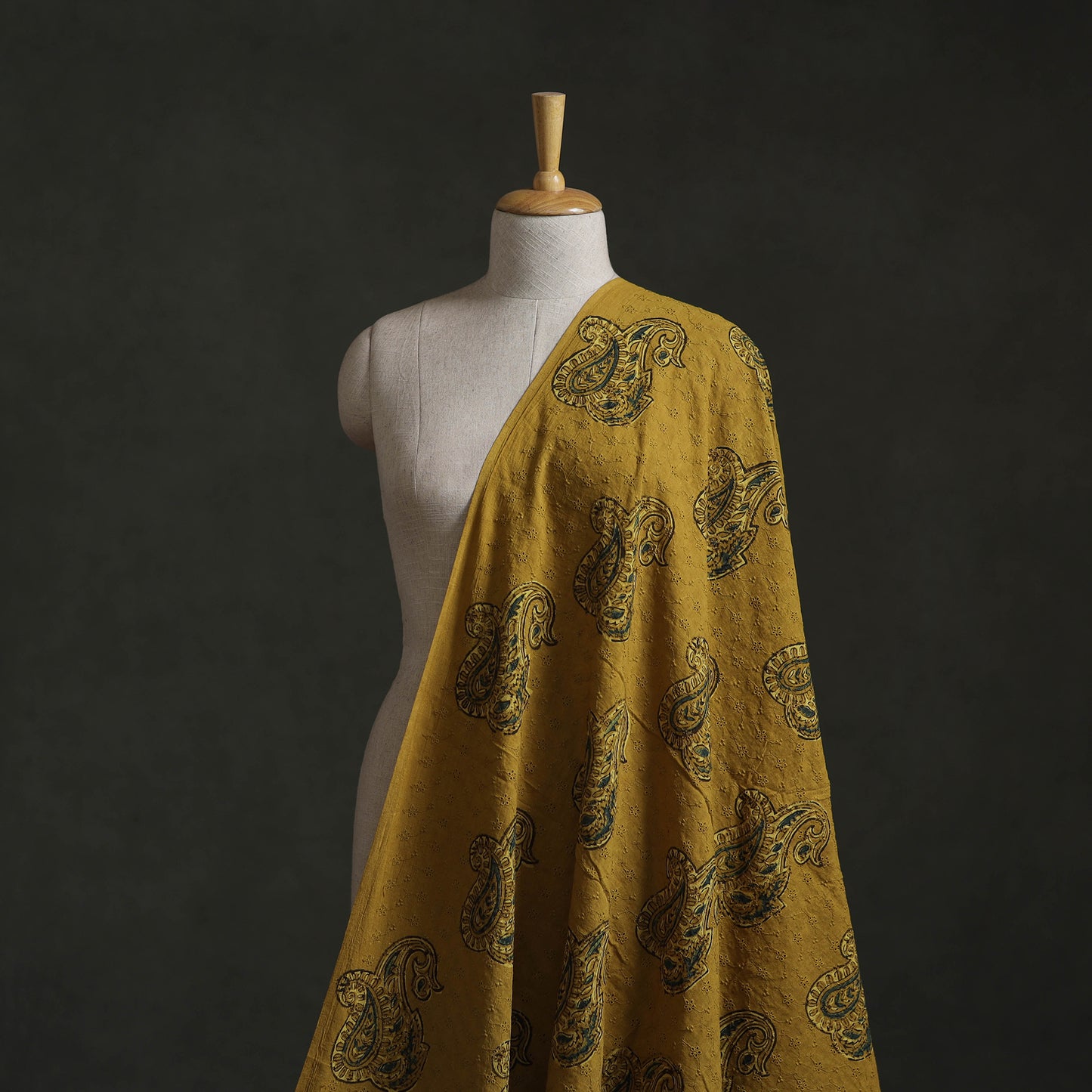 Yellow - Hakoba Hand Block Ajrakh Print Natural Dyed Cotton Fabric 130