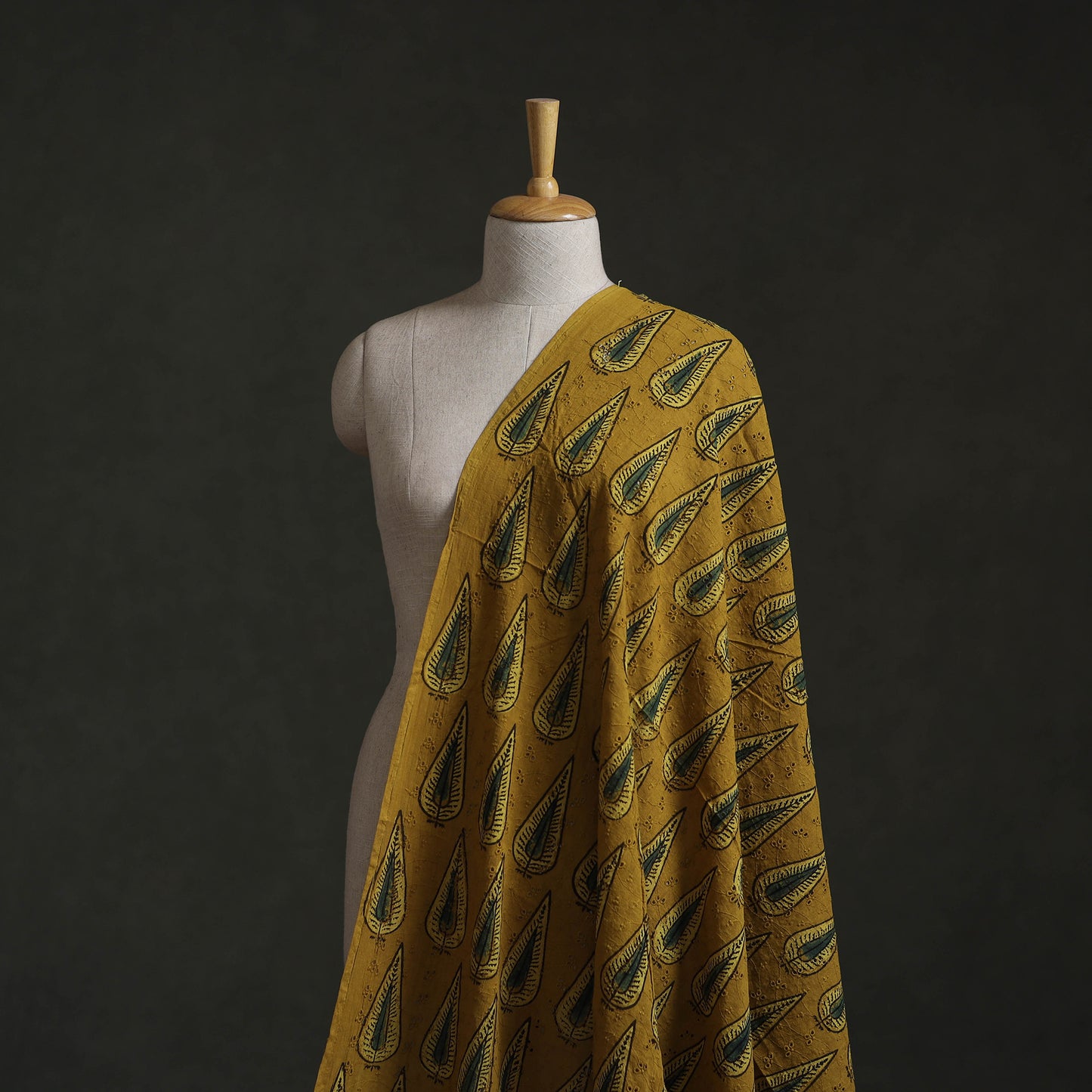 Yellow - Hakoba Hand Block Ajrakh Print Natural Dyed Cotton Fabric 131