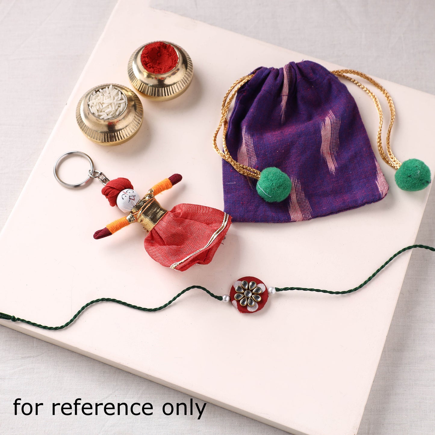 Handmade Thread Work Lumba Rakhi with Potli 03