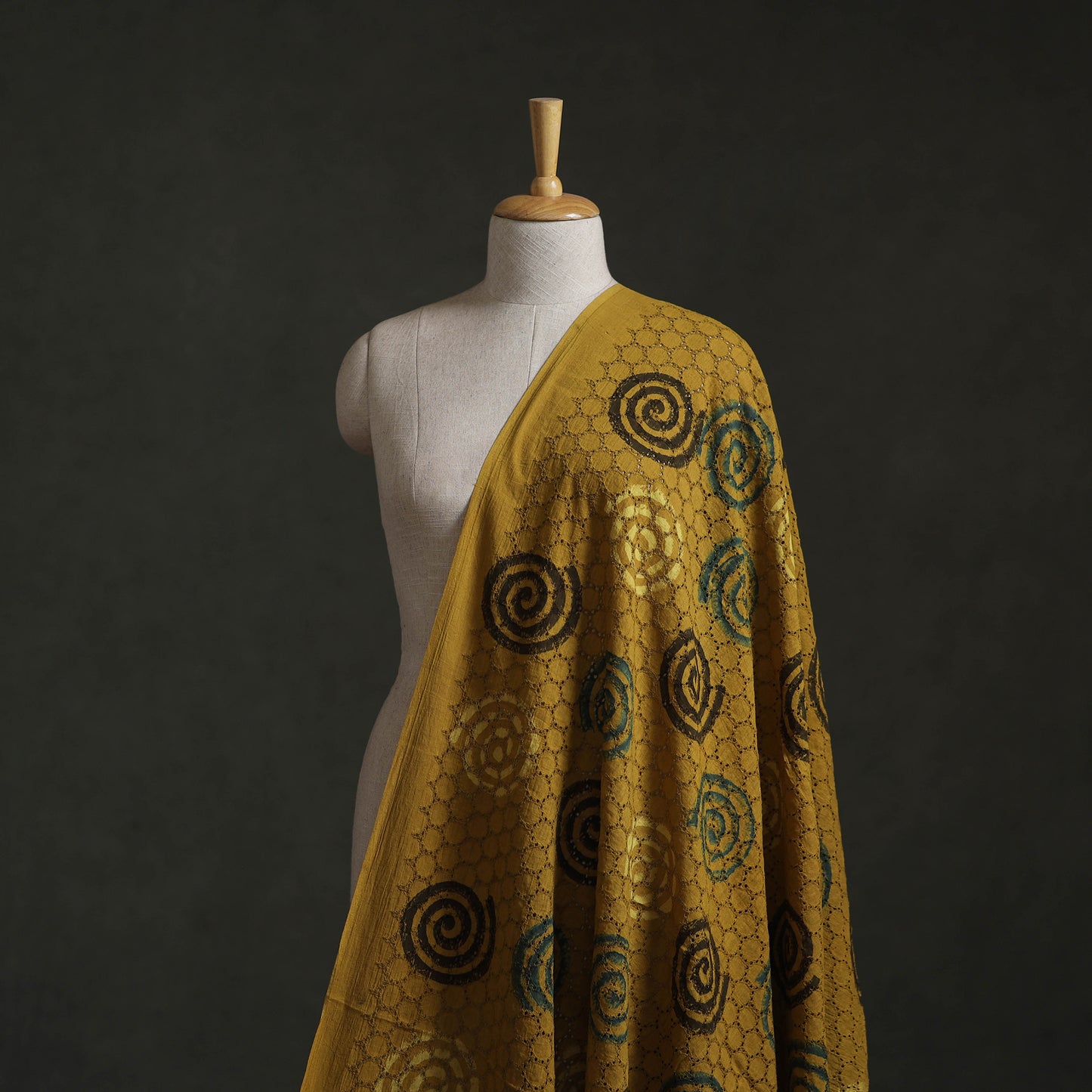 Yellow - Hakoba Hand Block Ajrakh Print Natural Dyed Cotton Fabric 133