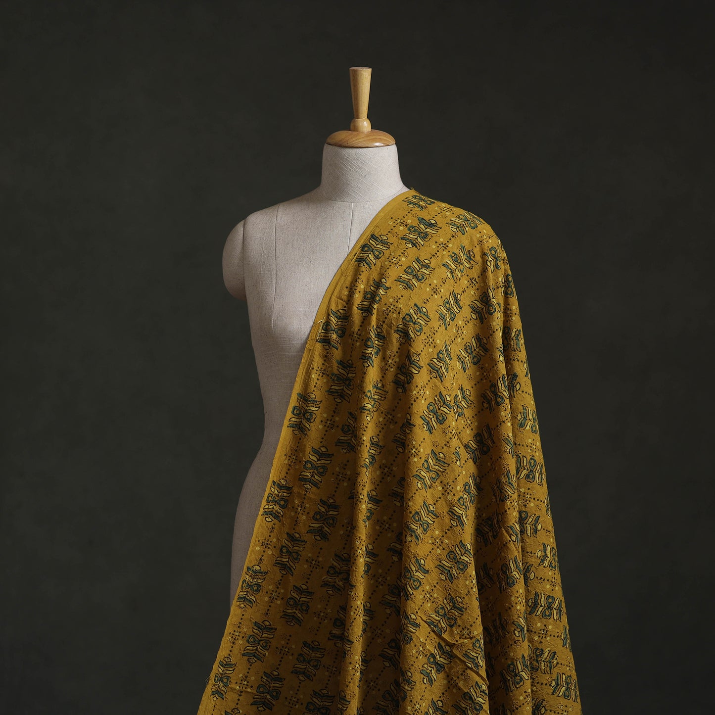Yellow - Hakoba Hand Block Ajrakh Print Natural Dyed Cotton Fabric 134