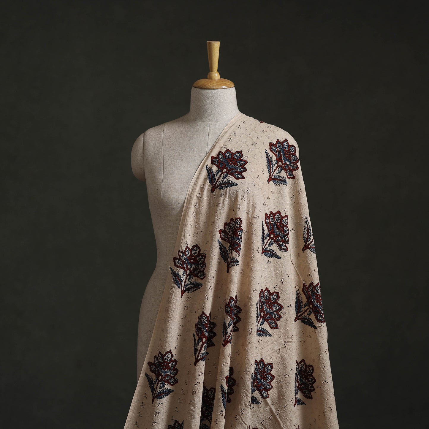 Beige - Hakoba Hand Block Ajrakh Print Natural Dyed Cotton Fabric 136