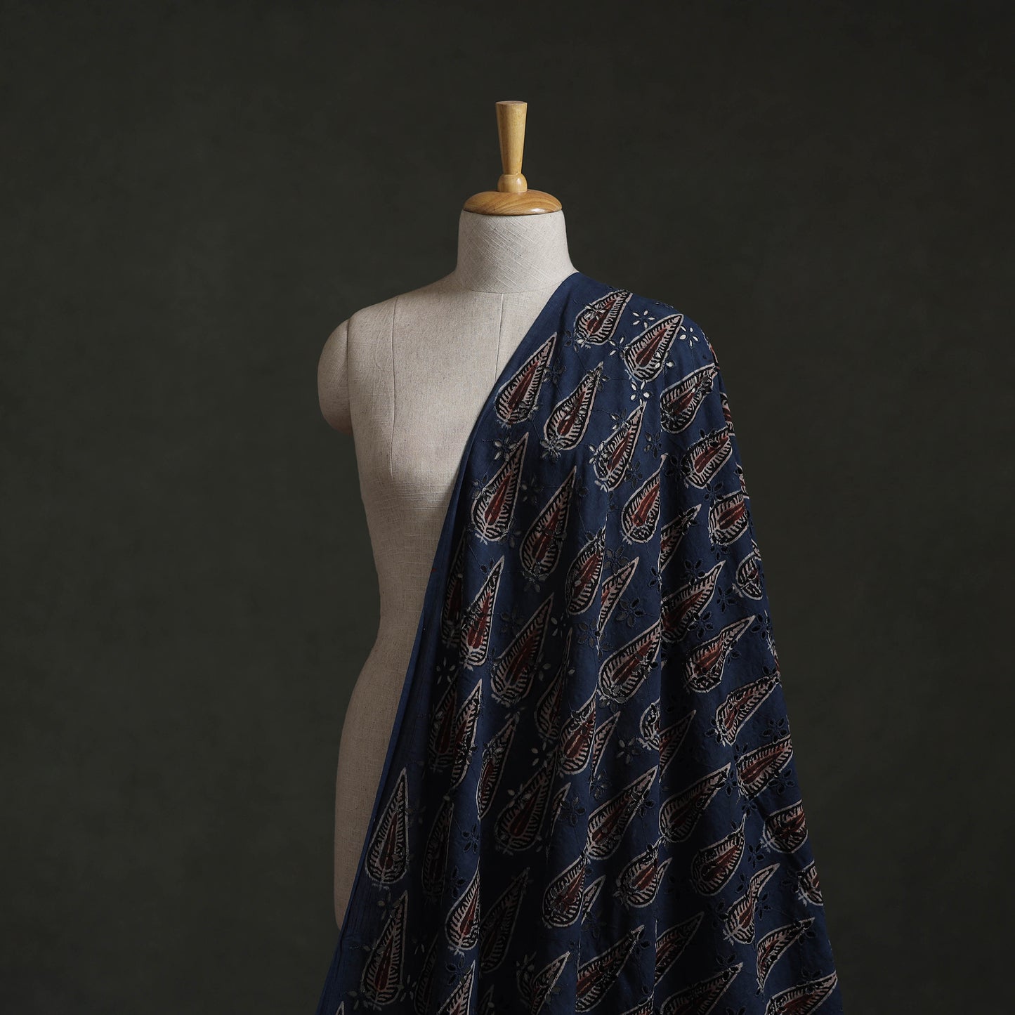 Blue - Hakoba Hand Block Ajrakh Print Natural Dyed Cotton Fabric 140