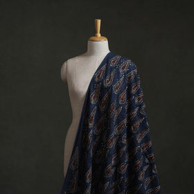 Blue - Hakoba Hand Block Ajrakh Print Natural Dyed Cotton Fabric 140