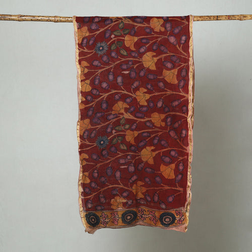 Red - Srikalahasti Pen Work Kalamkari Handpainted Chanderi Silk Stole 06