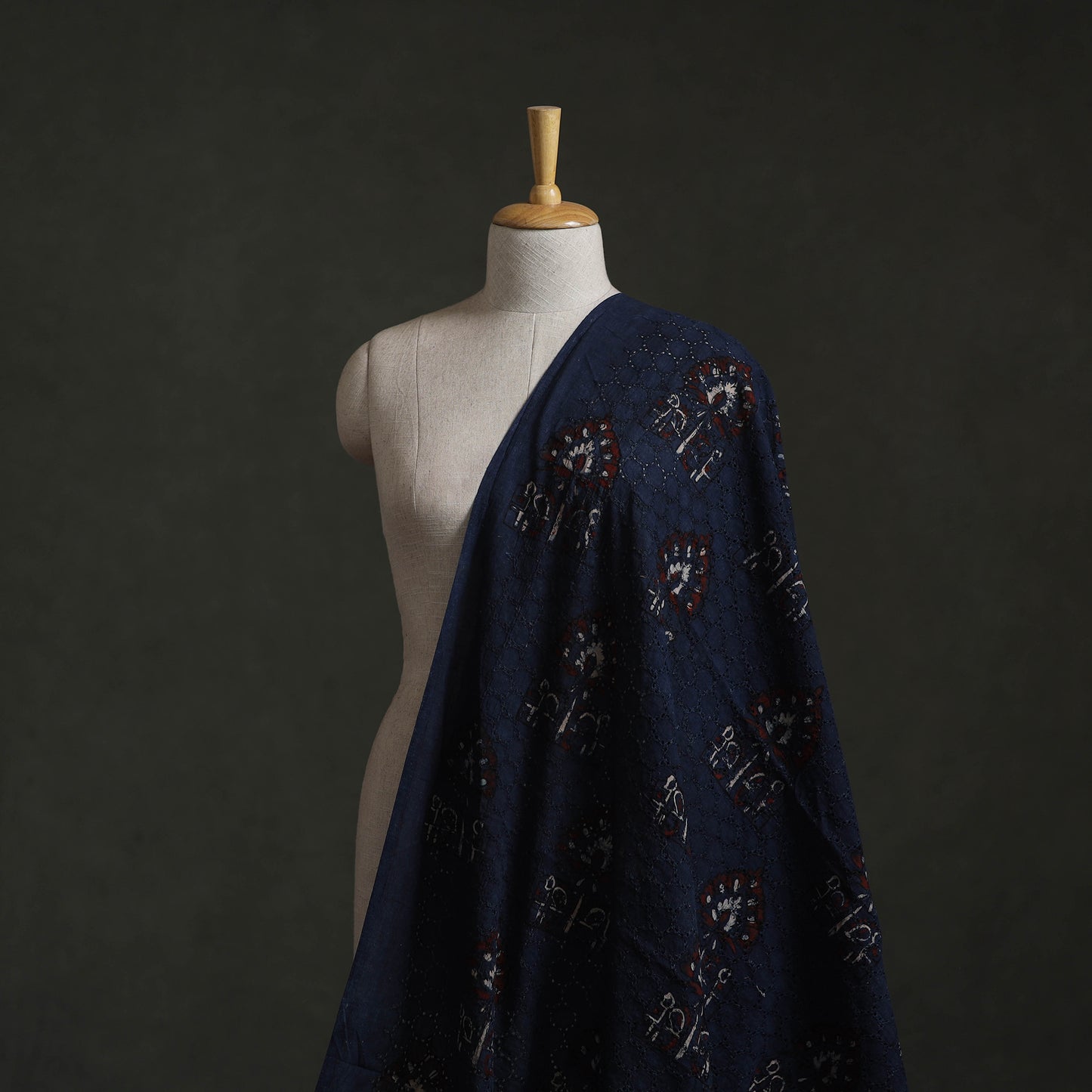 Blue - Hakoba Hand Block Ajrakh Print Natural Dyed Cotton Fabric 141