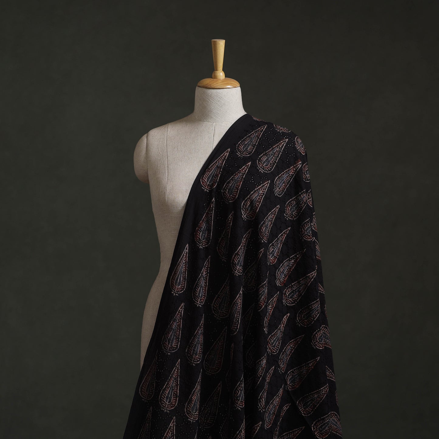 Black - Hakoba Hand Block Ajrakh Print Natural Dyed Cotton Fabric 145