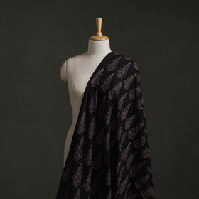 Black - Hakoba Hand Block Ajrakh Print Natural Dyed Cotton Fabric 145