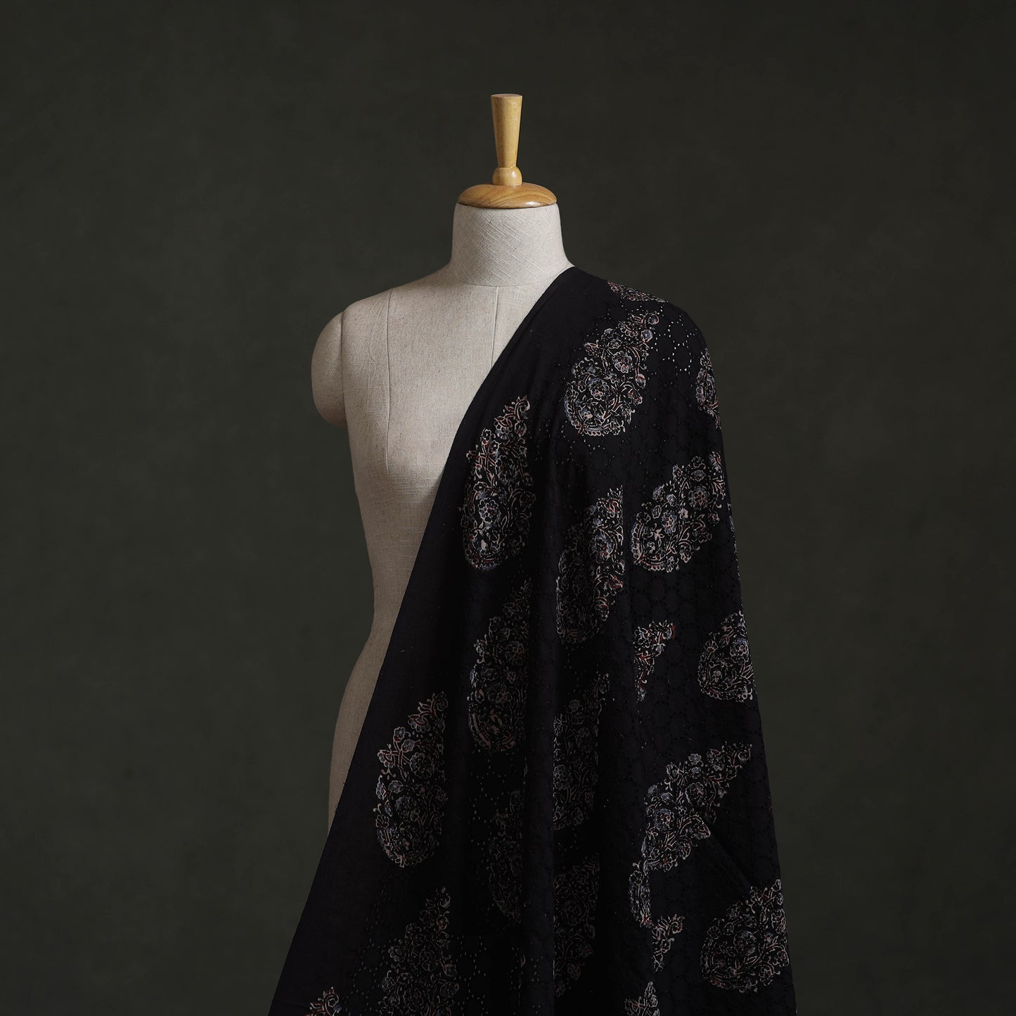 Black - Hakoba Hand Block Ajrakh Print Natural Dyed Cotton Fabric 147