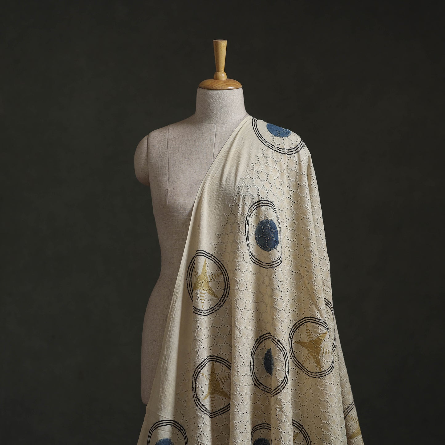 Beige - Hakoba Hand Block Ajrakh Print Natural Dyed Cotton Fabric 152
