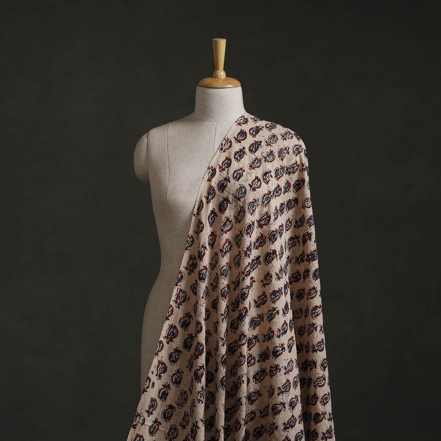 Beige - Hakoba Hand Block Ajrakh Print Natural Dyed Cotton Fabric 156