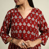 Buy Red Block Print Mul Cotton Tiered Bagh Dress