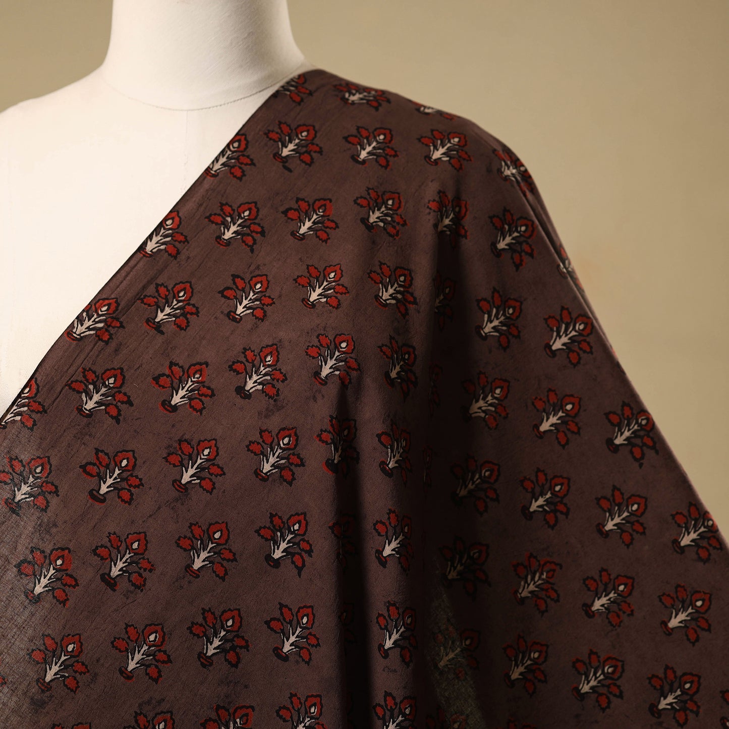 Natural Dyed Hand Block Cotton Ajrakh Print Fabric 05