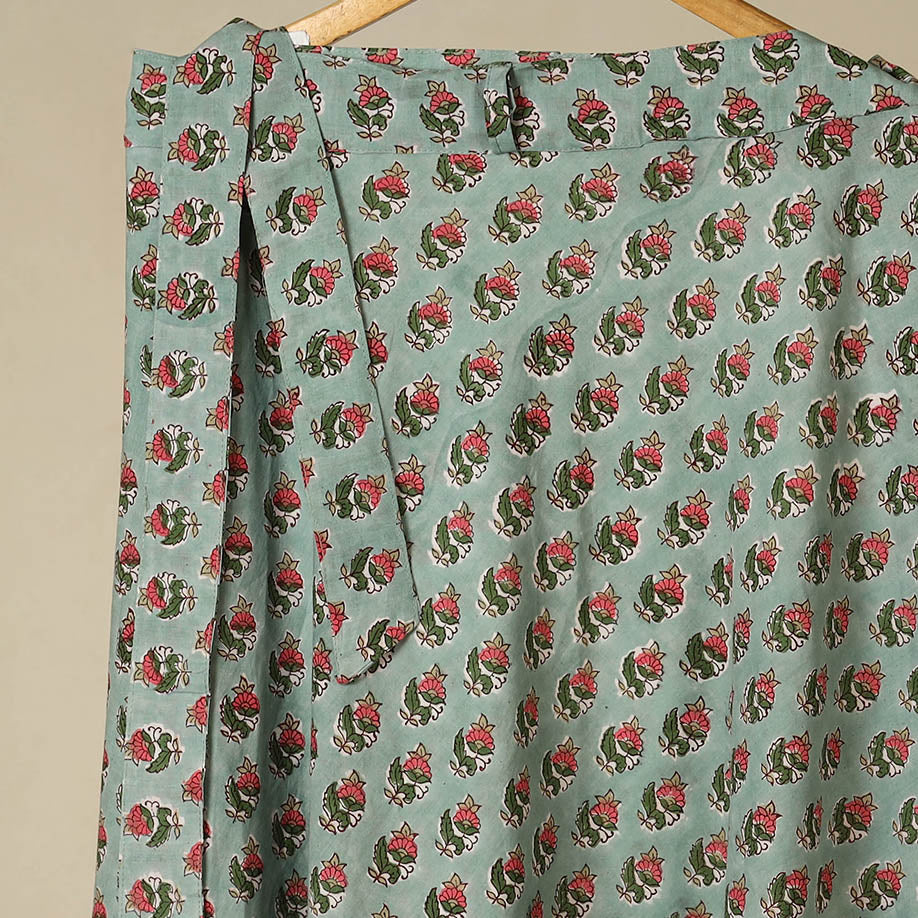 Green - sanganeri cotton wrap around skirt 01 - handcrafted