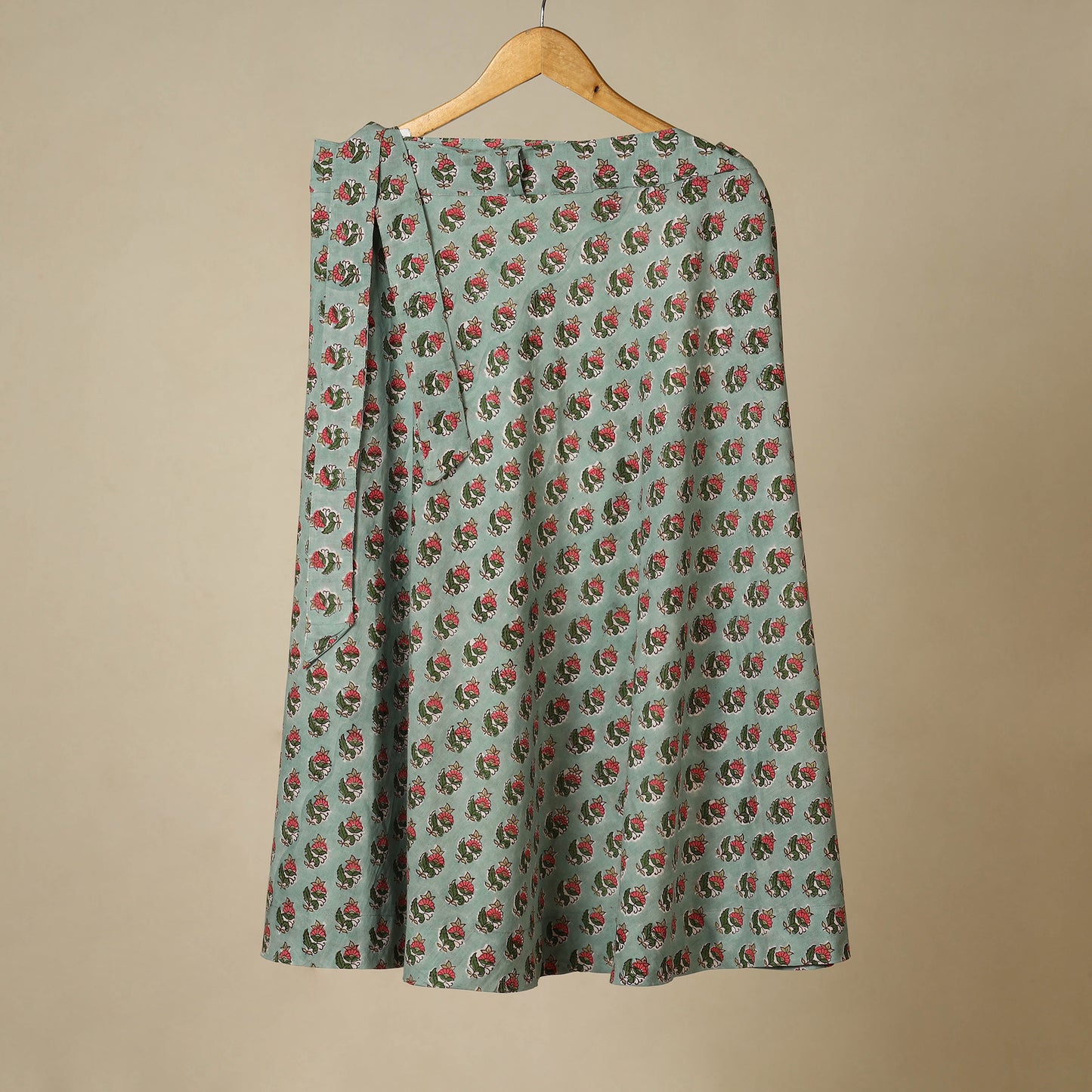 Green - sanganeri cotton wrap around skirt 01 - handcrafted