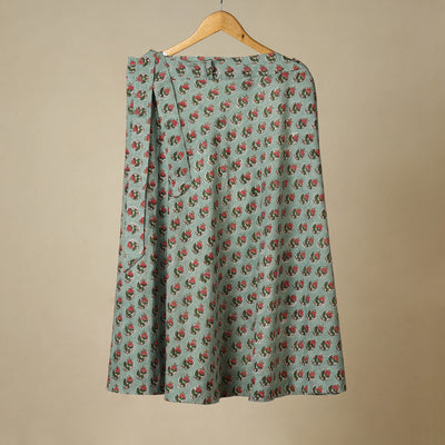 Green - sanganeri cotton wrap around skirt 01 - handcrafted