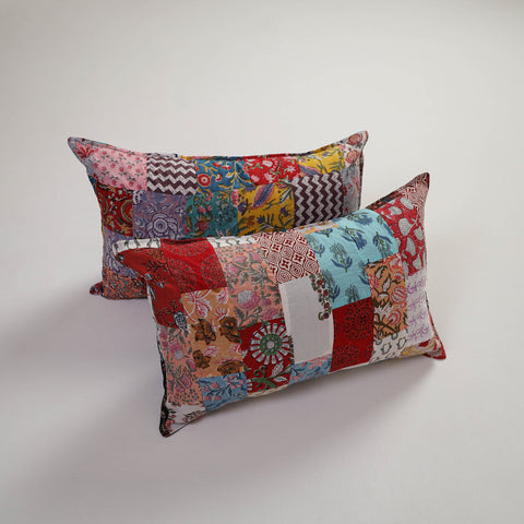 Multicolor - Handcrafted Patchwork Cotton Pillow Cover (Set of 2) 37