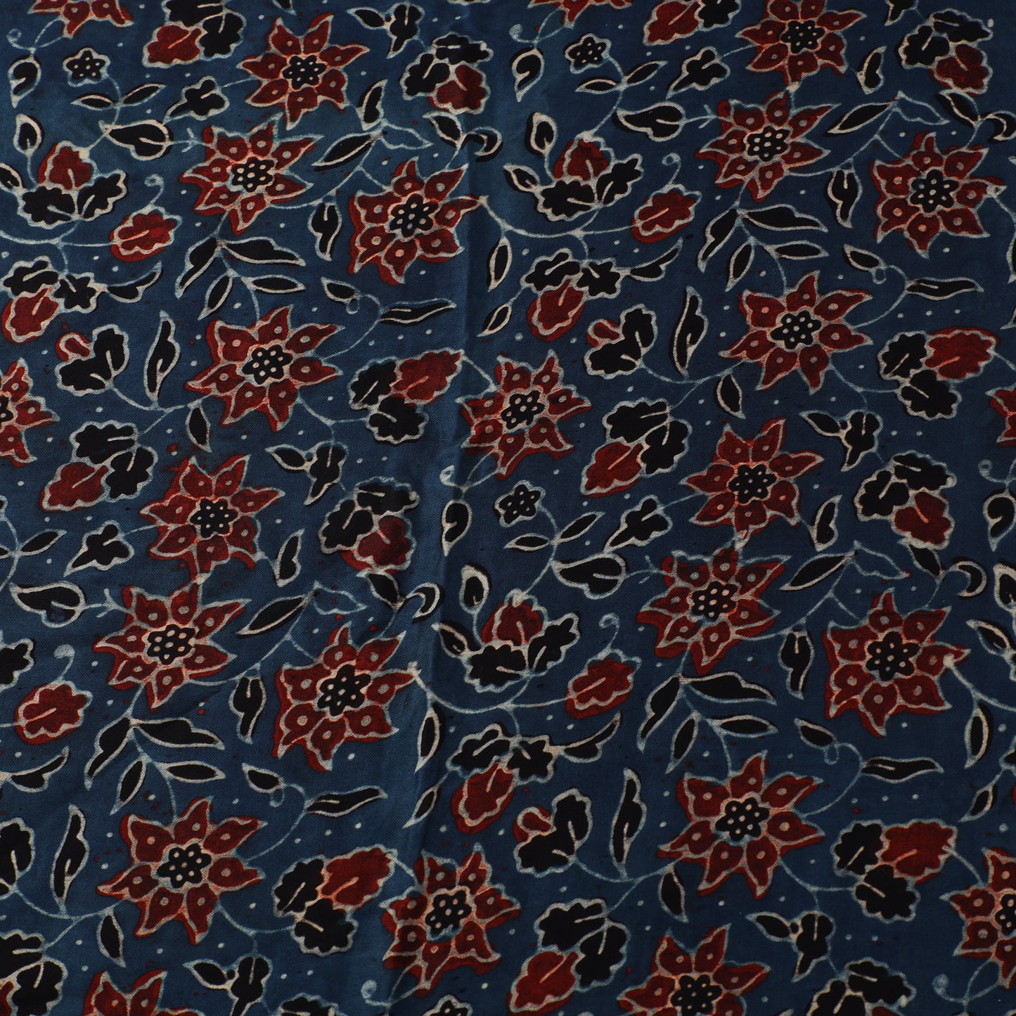 Blue - Ajrakh Hand Block Printed Modal Silk Fabric 03