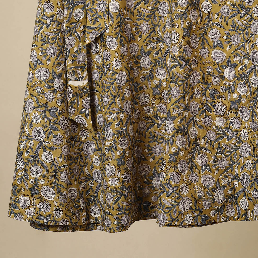 Yellow - sanganeri cotton wrap around skirt 05 - handcrafted