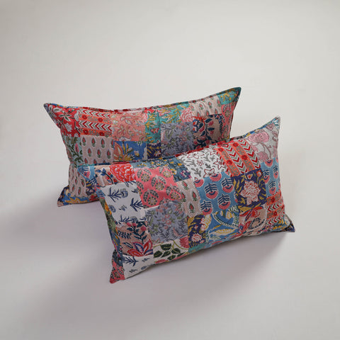 Multicolor - Handcrafted Patchwork Cotton Pillow Cover (Set of 2) 38