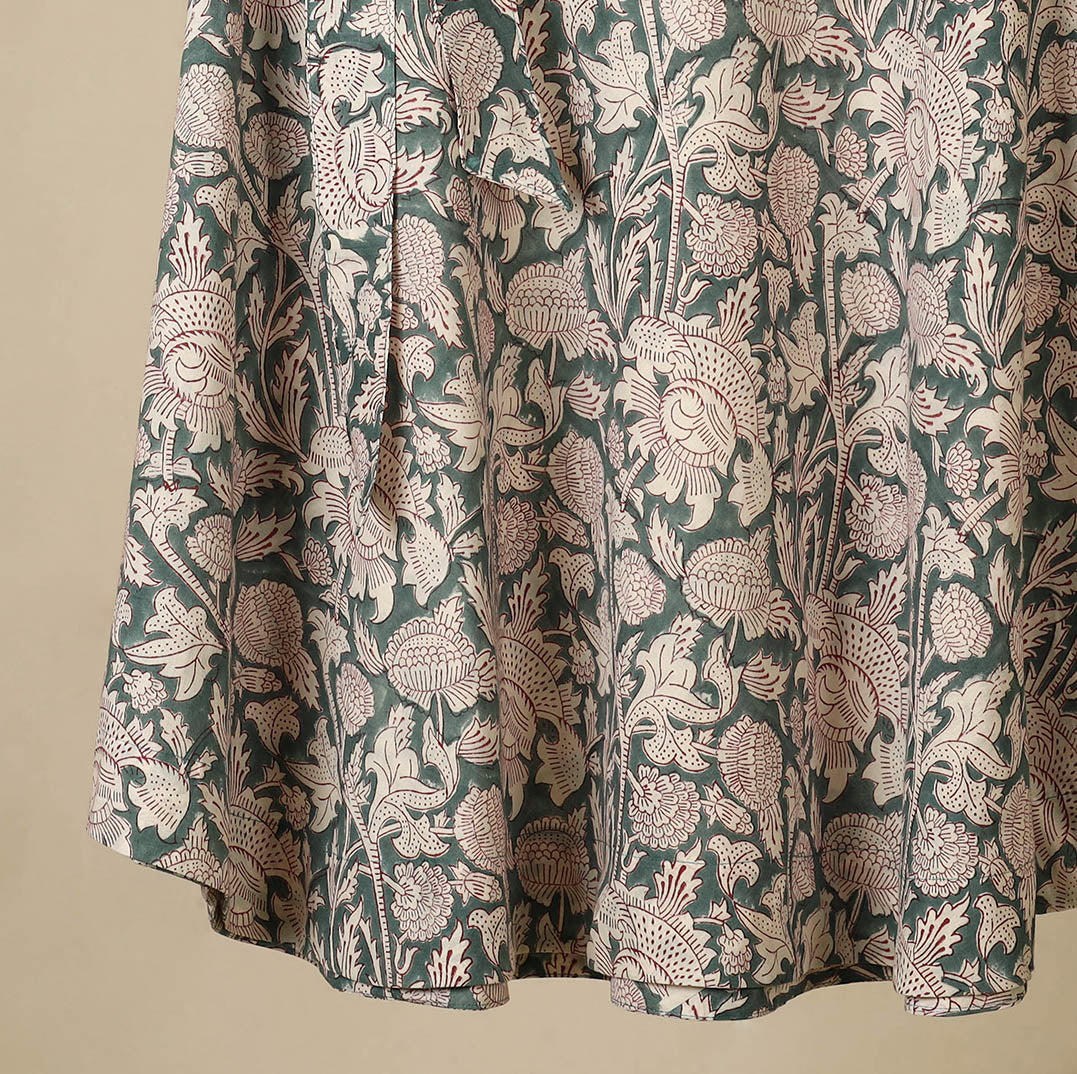 Green - sanganeri cotton wrap around skirt 04 - handcrafted