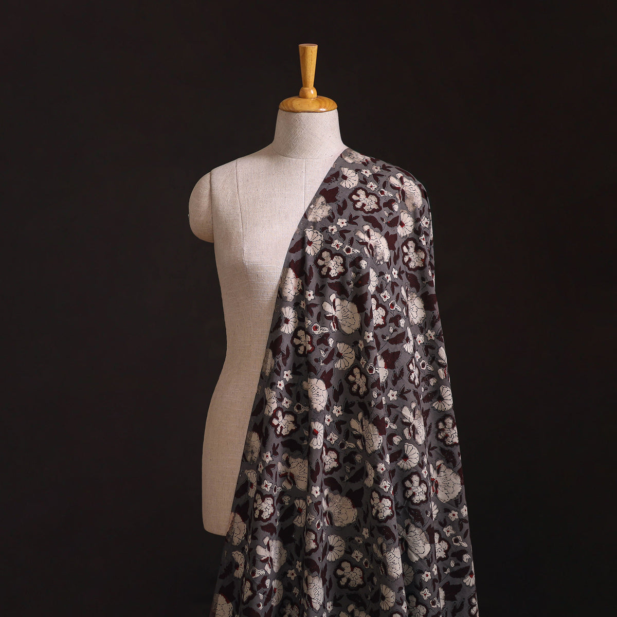 Grey - Hand Block Print Natural Dyed Cotton Nandana Fabric 06