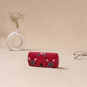 Red - Handcrafted Bengal Kantha Work Spectacle Case 01