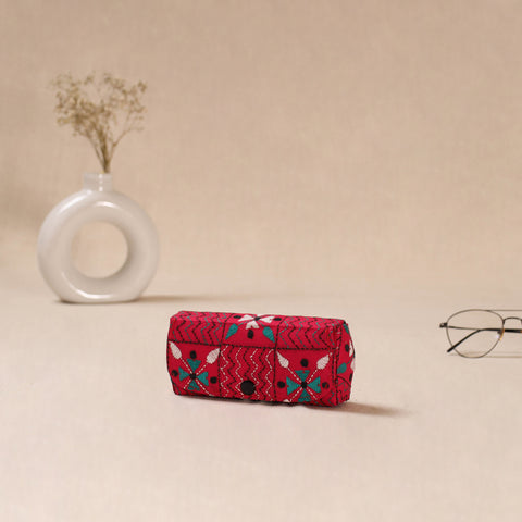 Red - Handcrafted Bengal Kantha Work Spectacle Case 01