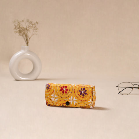 Yellow - Handcrafted Bengal Kantha Work Spectacle Case 02