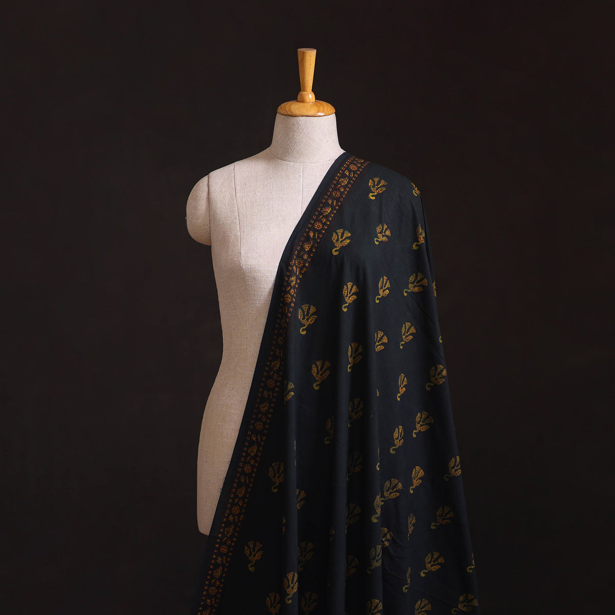 Green - Hand Block Print Natural Dyed Cotton Nandana Fabric 01
