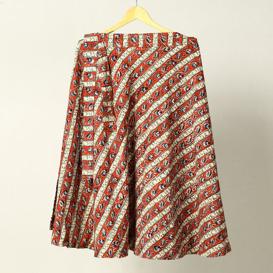 Orange - Kalamkari Block Printed Cotton Wrap Around Skirt
