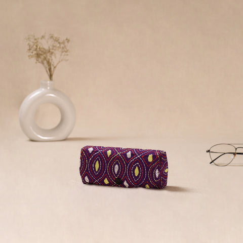 Purple - Handcrafted Bengal Kantha Work Spectacle Case 05