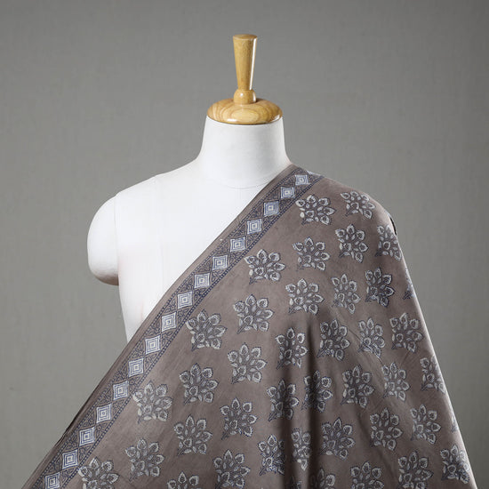 Brown - Block Printed Cotton Dabu Bagru Fabric 05