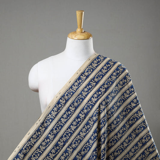 Blue - Block Printed Cotton Bagru Fabric 04