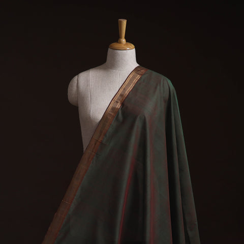 Green - Handloom Mangalagiri Cotton Fabric with Nizam Zari Border 11