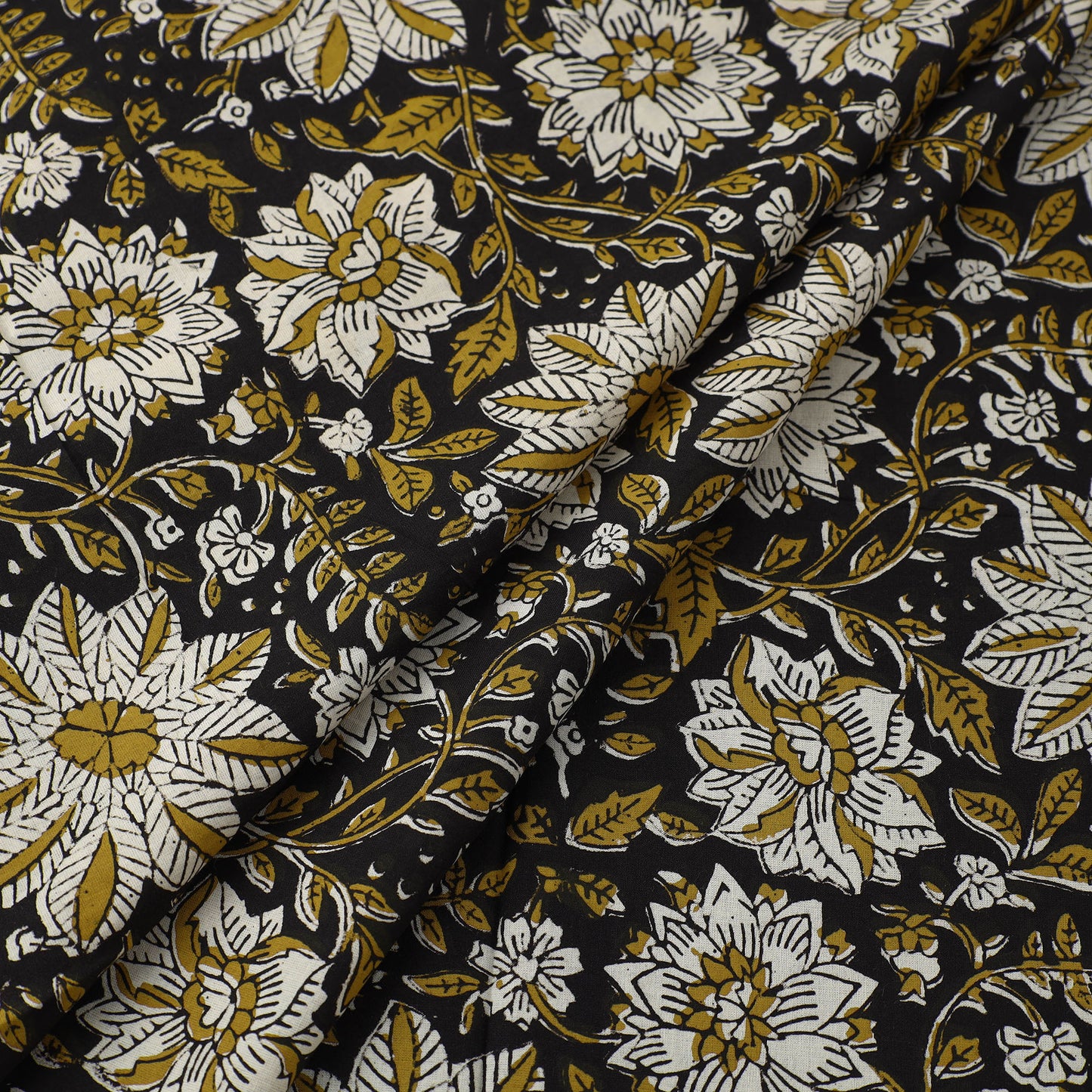 Black - Block Printed Cotton Bagru Kalamkari Fabric 14