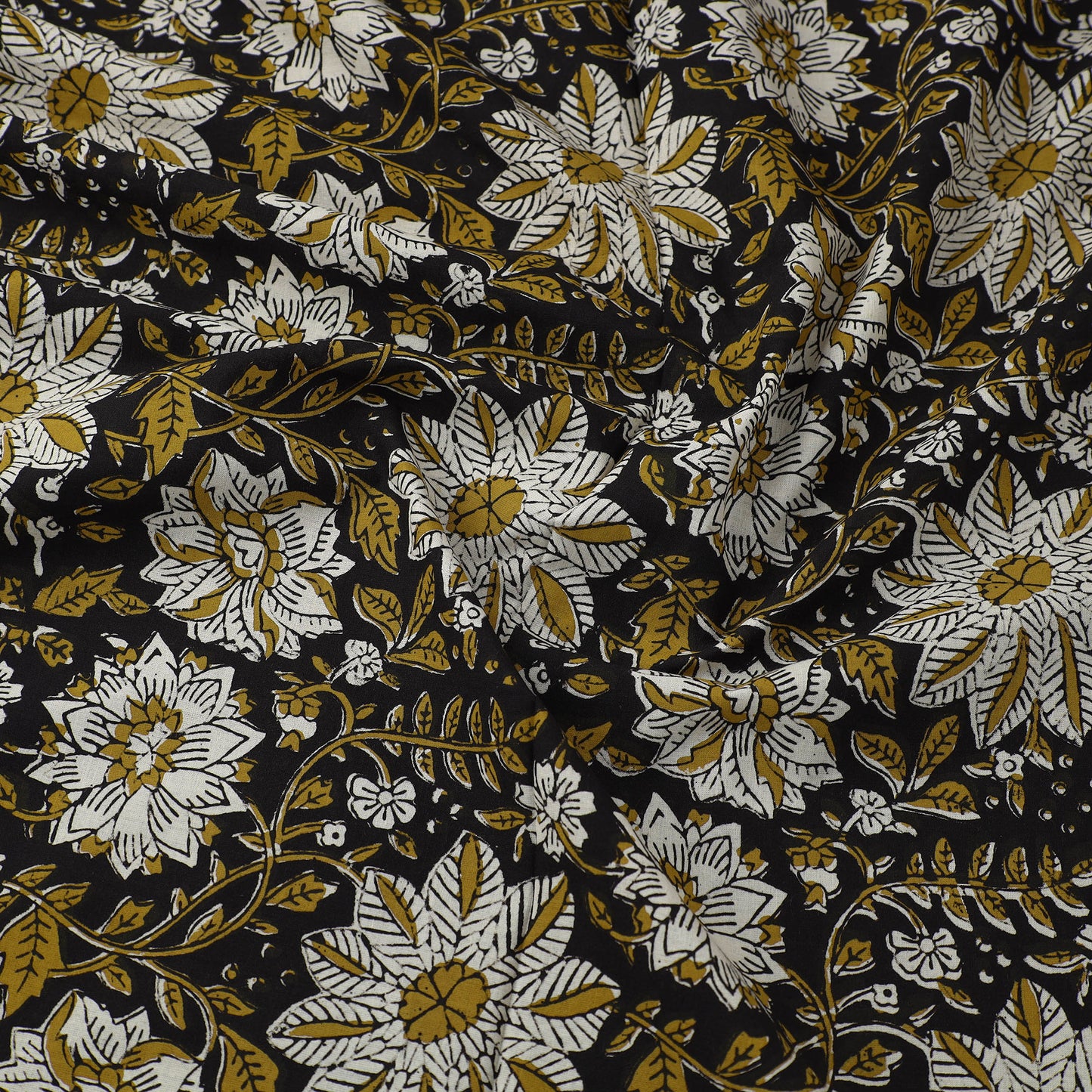 Black - Block Printed Cotton Bagru Kalamkari Fabric 14