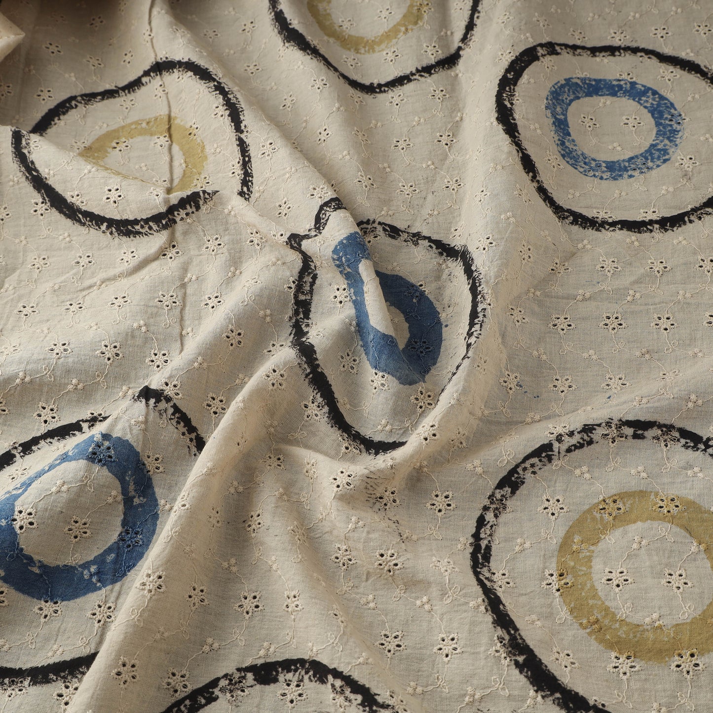 Beige - Hakoba Hand Block Ajrakh Print Natural Dyed Cotton Fabric 155