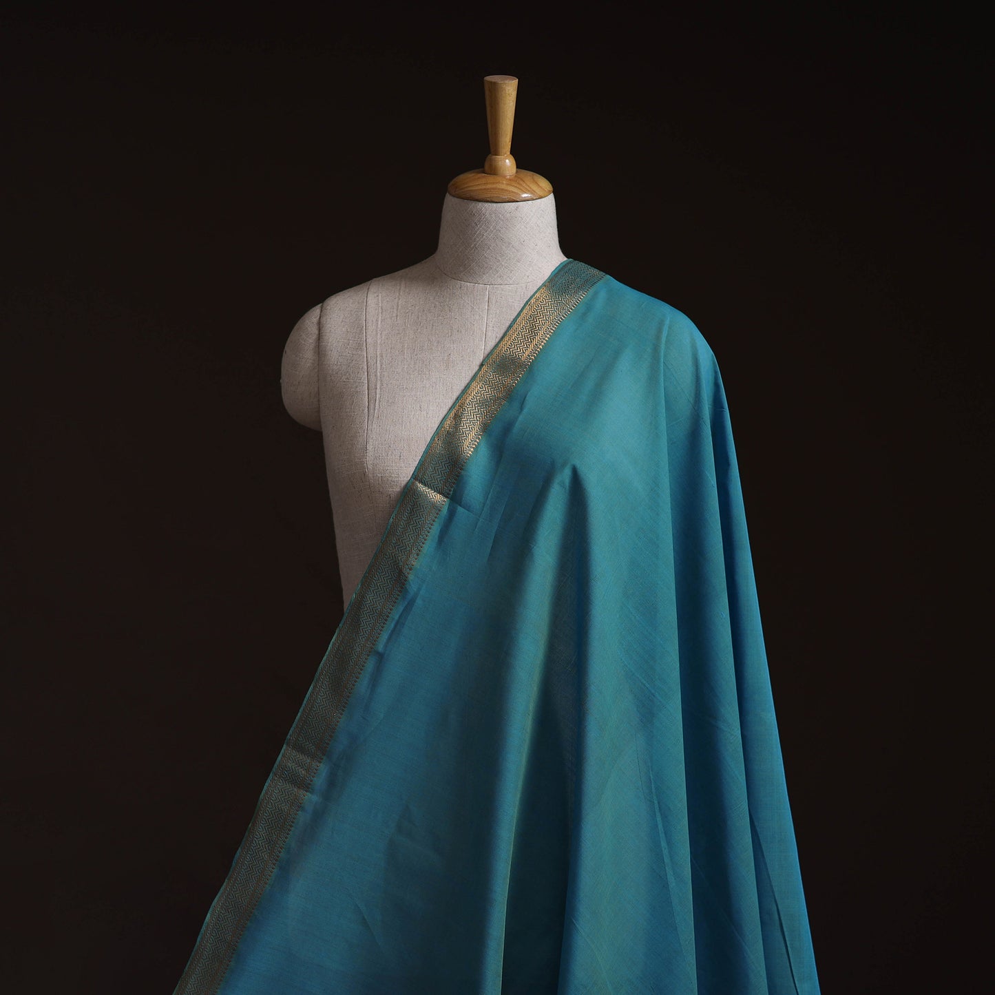 Blue - Handloom Mangalagiri Cotton Fabric with Nizam Zari Border 04