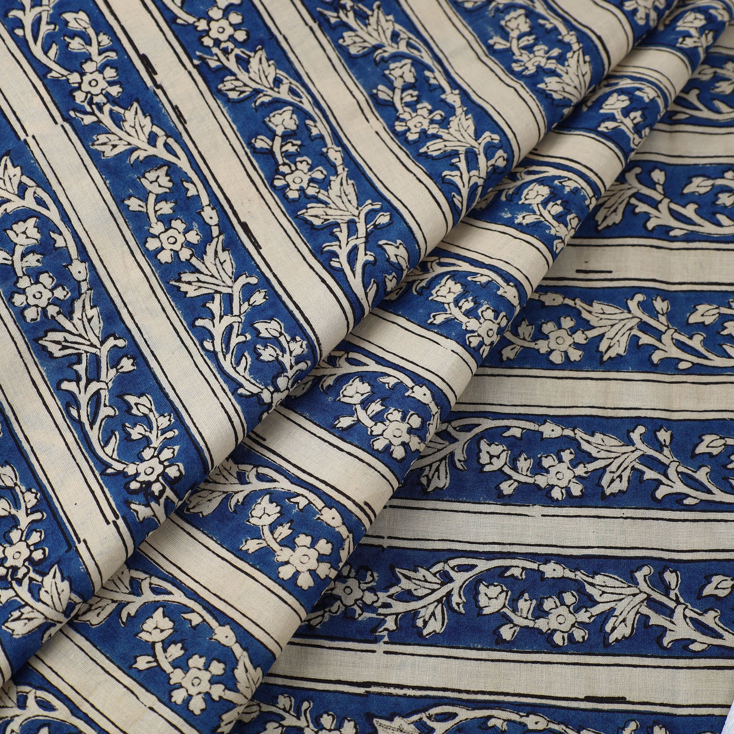 Blue - Block Printed Cotton Bagru Fabric 04