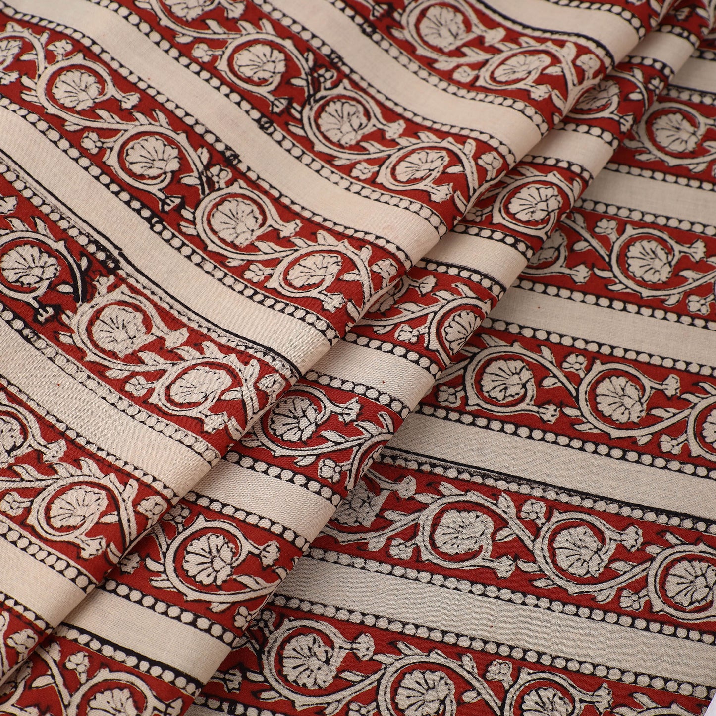 Red - Block Printed Cotton Bagru Fabric 03