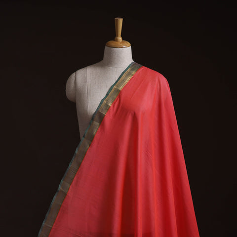 Red - Handloom Mangalagiri Cotton Fabric with Nizam Zari Border 01
