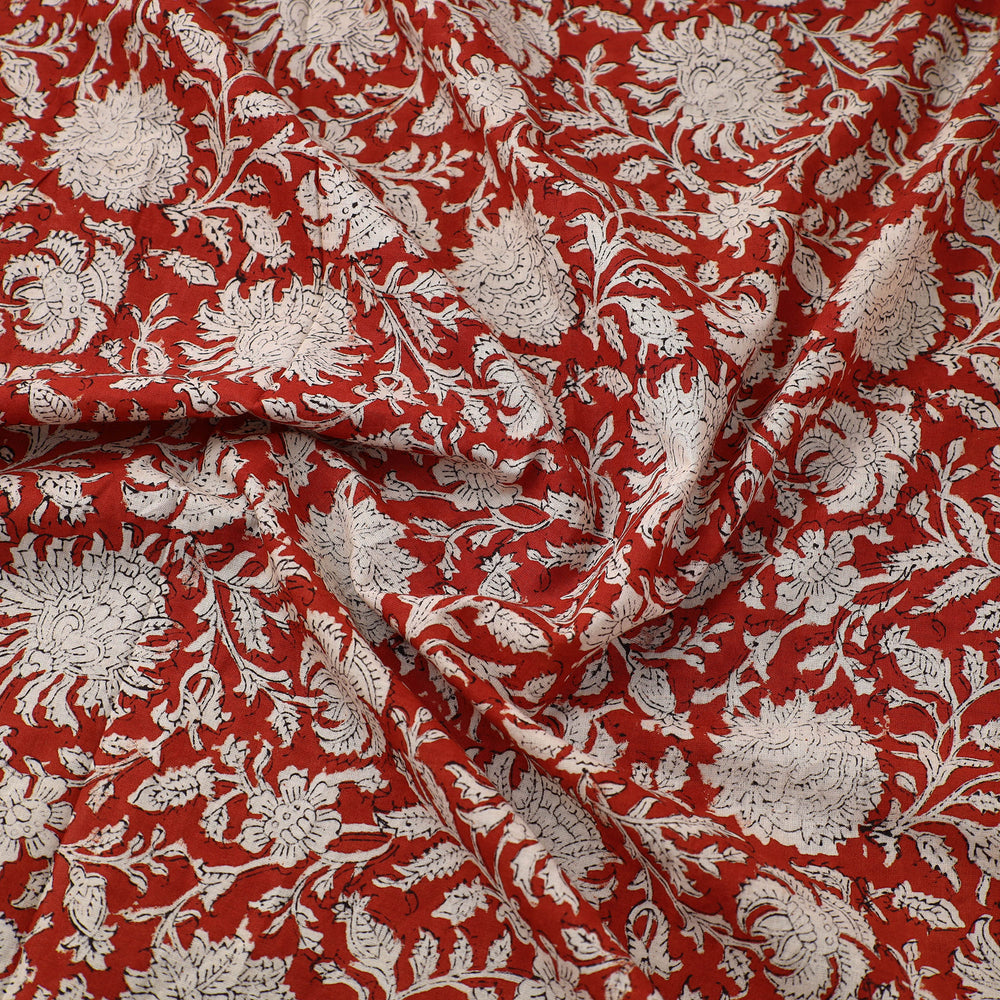 Red - Block Printed Cotton Bagru Fabric 02